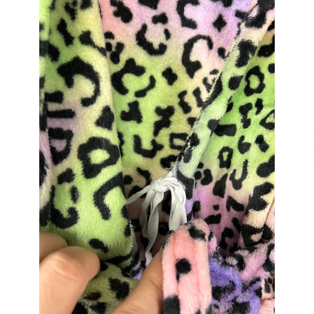 Y2K Neon Topgirl Girls Size 12 Multicolor‎ Leopard Print Hooded Robe Cat Ears